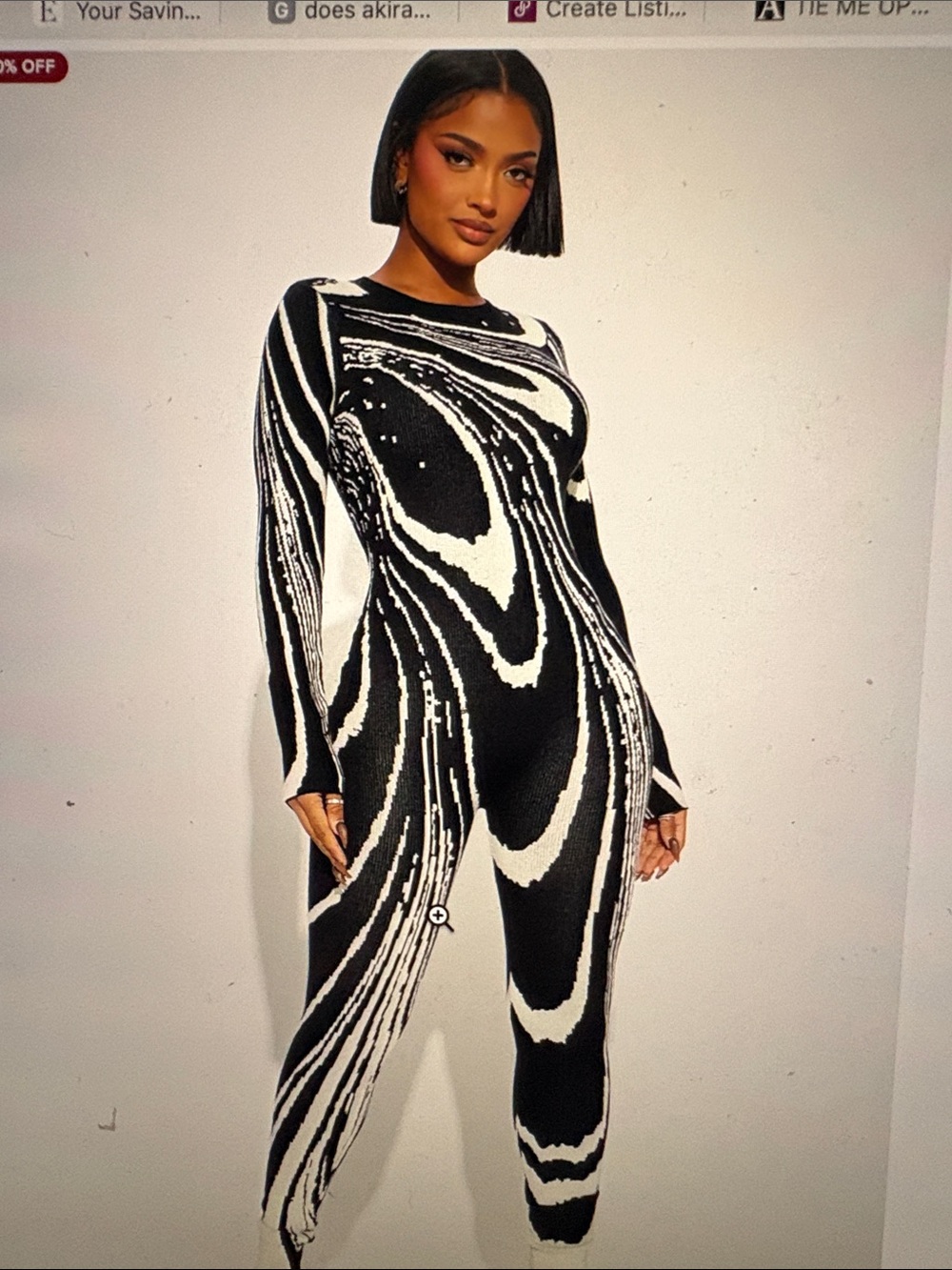Fashion Nova Black & White Abstract Knit Jumpsuit